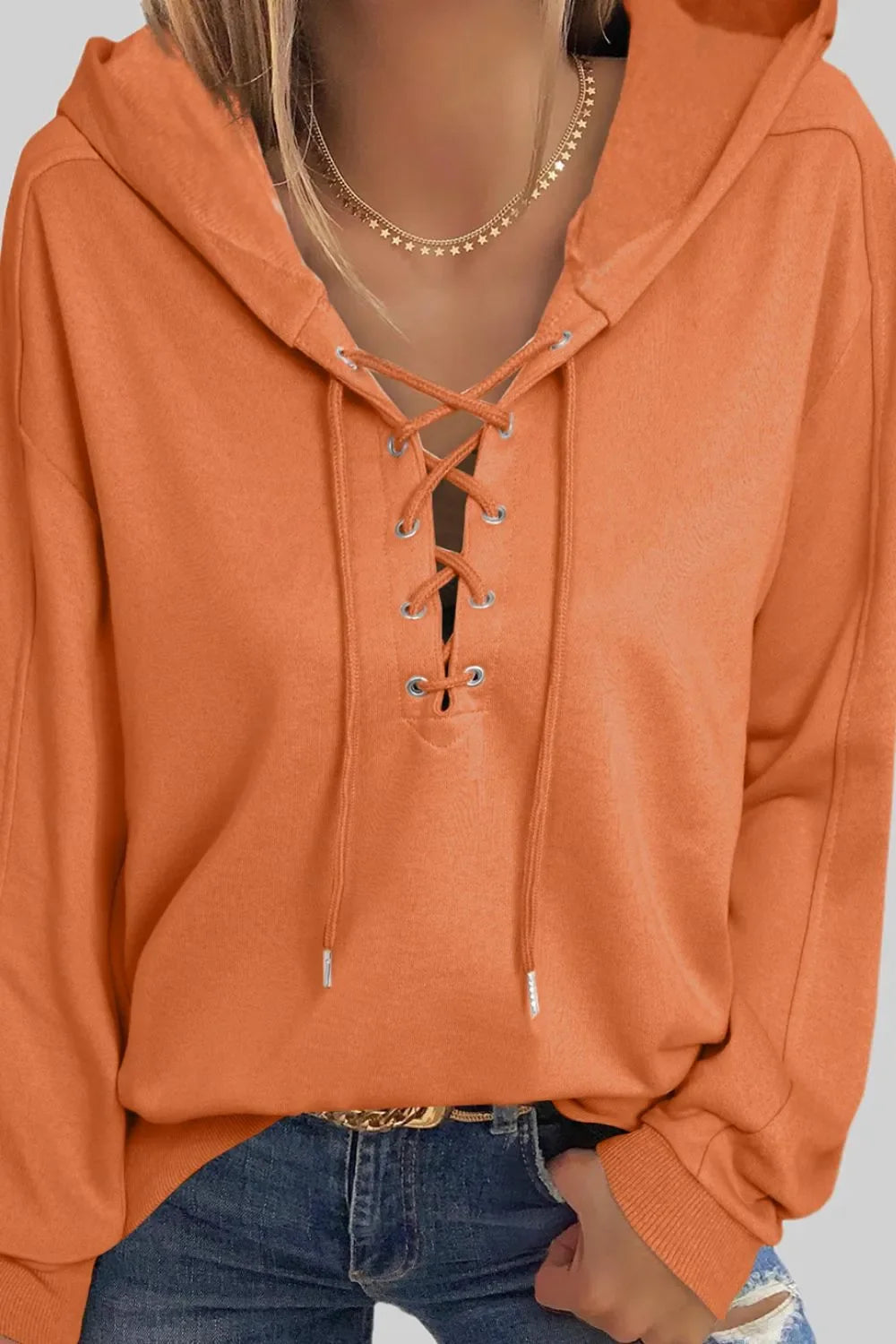 Lace Up Long Sleeve Hoodie