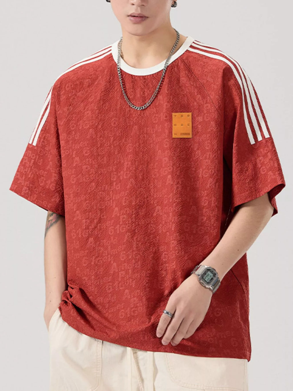 Men's Full Size Striped Shoulder Relaxed Fit T-Shirt Plus Size