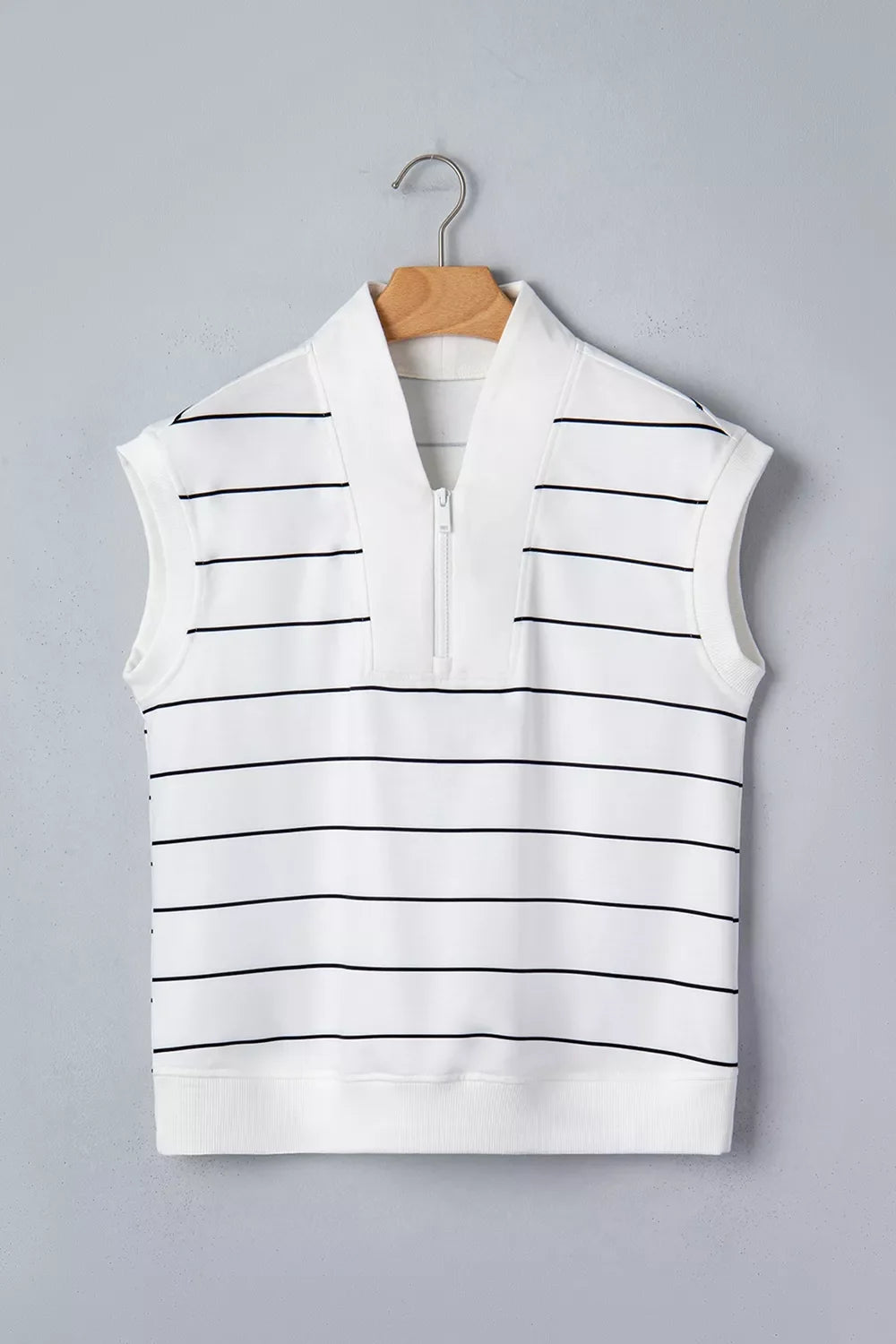 Stripe Color Block Zip V Neck Sleeveless Top