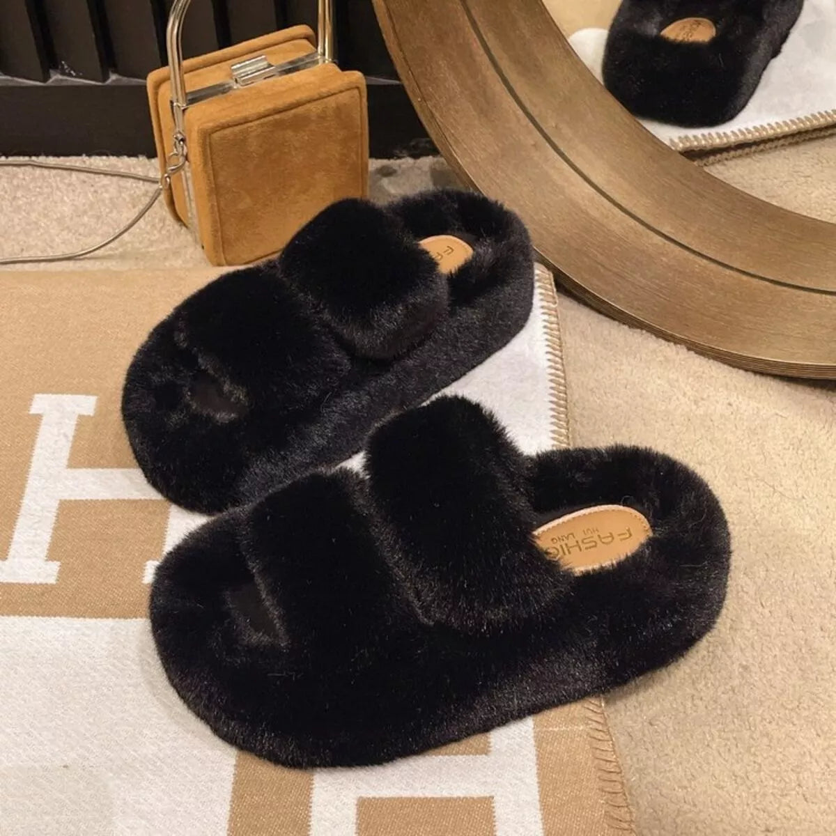 Fuzzy Open Toe Slippers