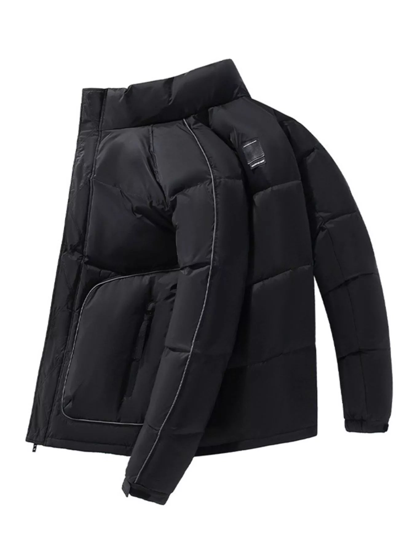 Men's Plus Size Stand Collar Puffer Jacket with Side Zipper Pockets