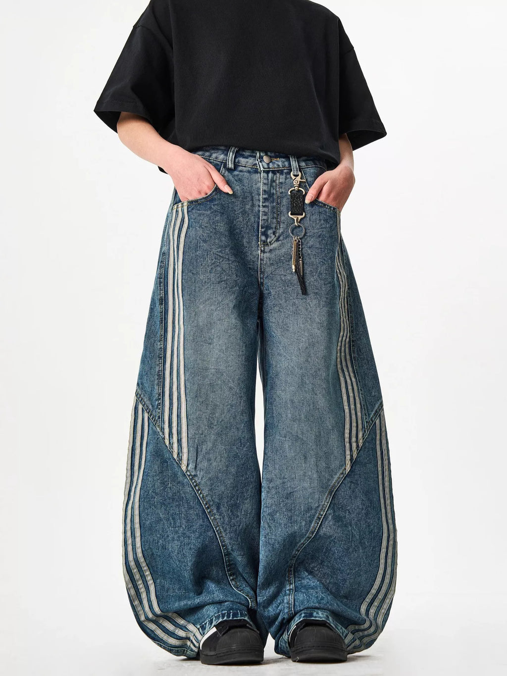 Men's Full Size Striped Wide Leg Jeans Plus Size