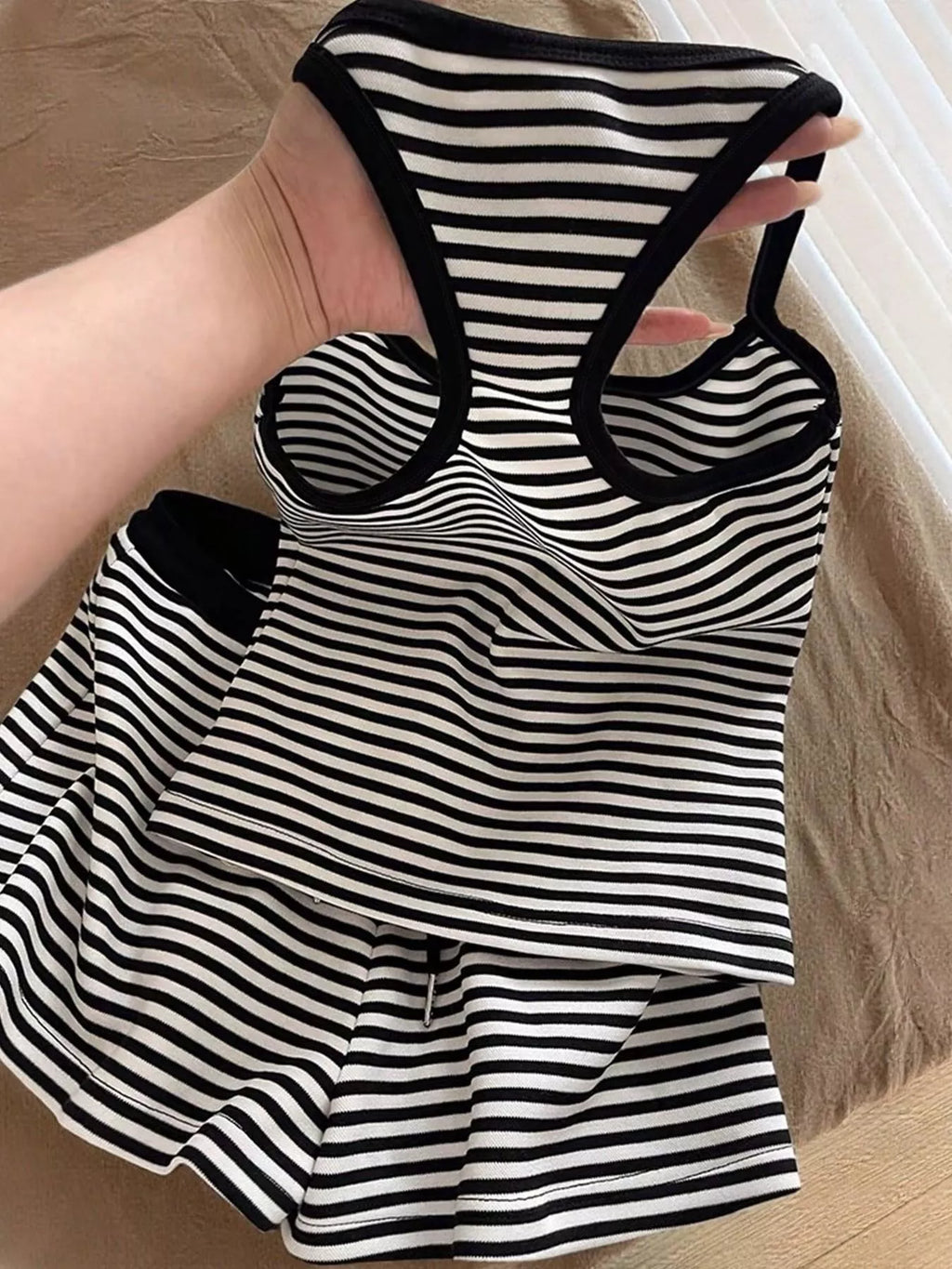 Striped Tank Top and Shorts Set