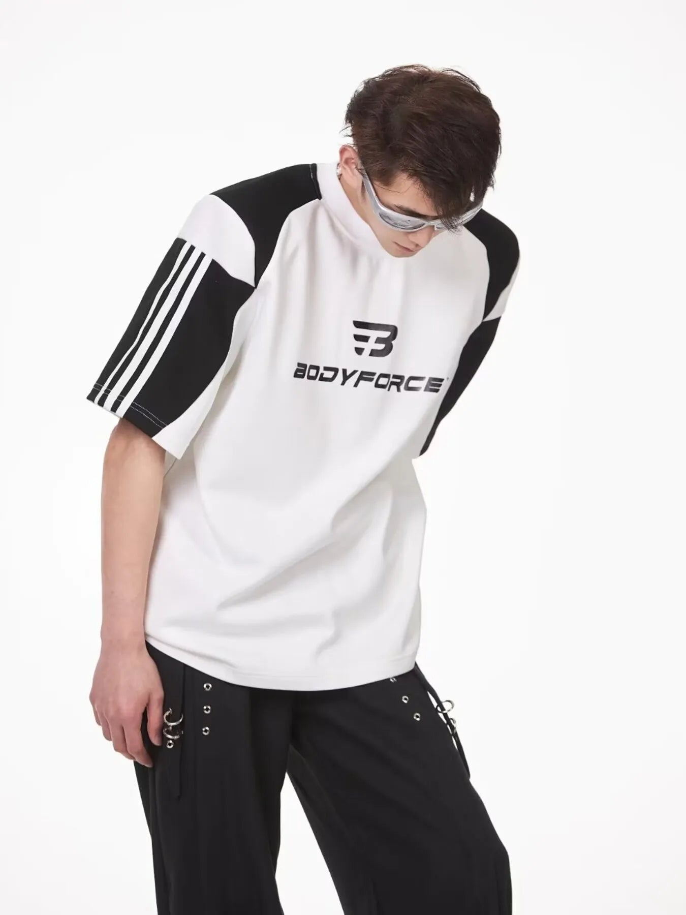 Men's Full Size Contrast Panels Round Neck T-Shirt Plus Size