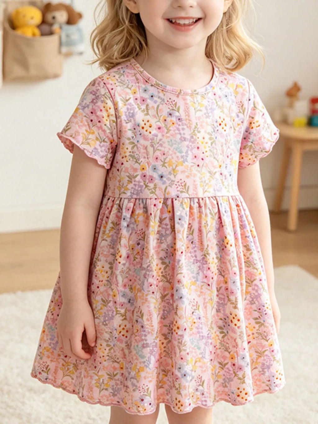 Children's Floral Print Short Sleeve A-line Dress