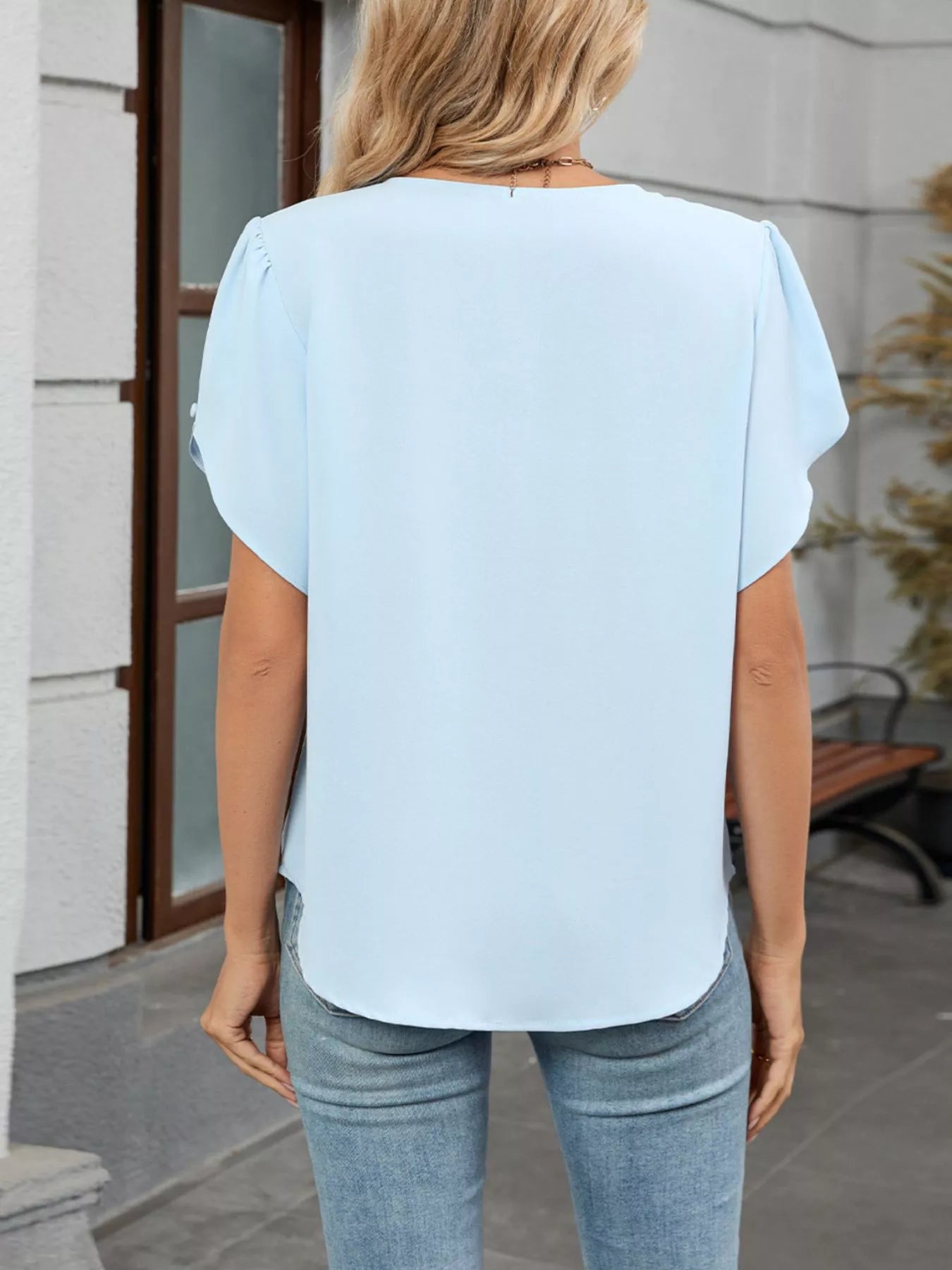 Elegant Pleated Flowy Short Sleeve Blouse