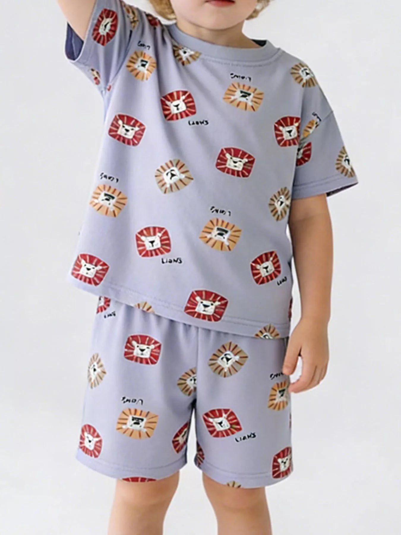 Children's Lion Print Short Sleeve Tee and Shorts Set