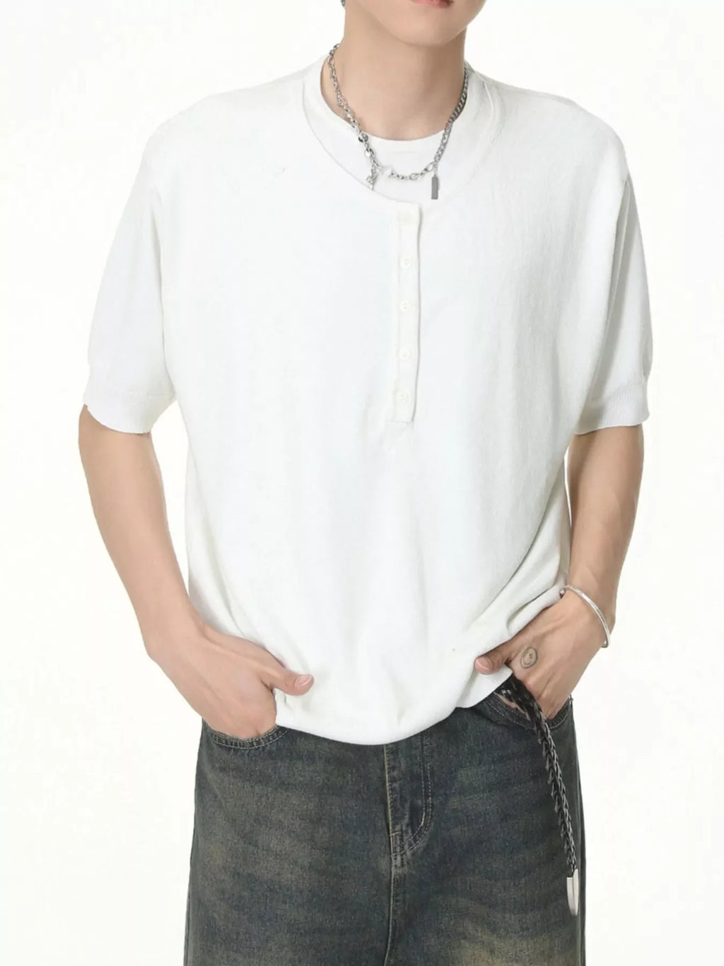 Men's Henley T-Shirt with Button Detail