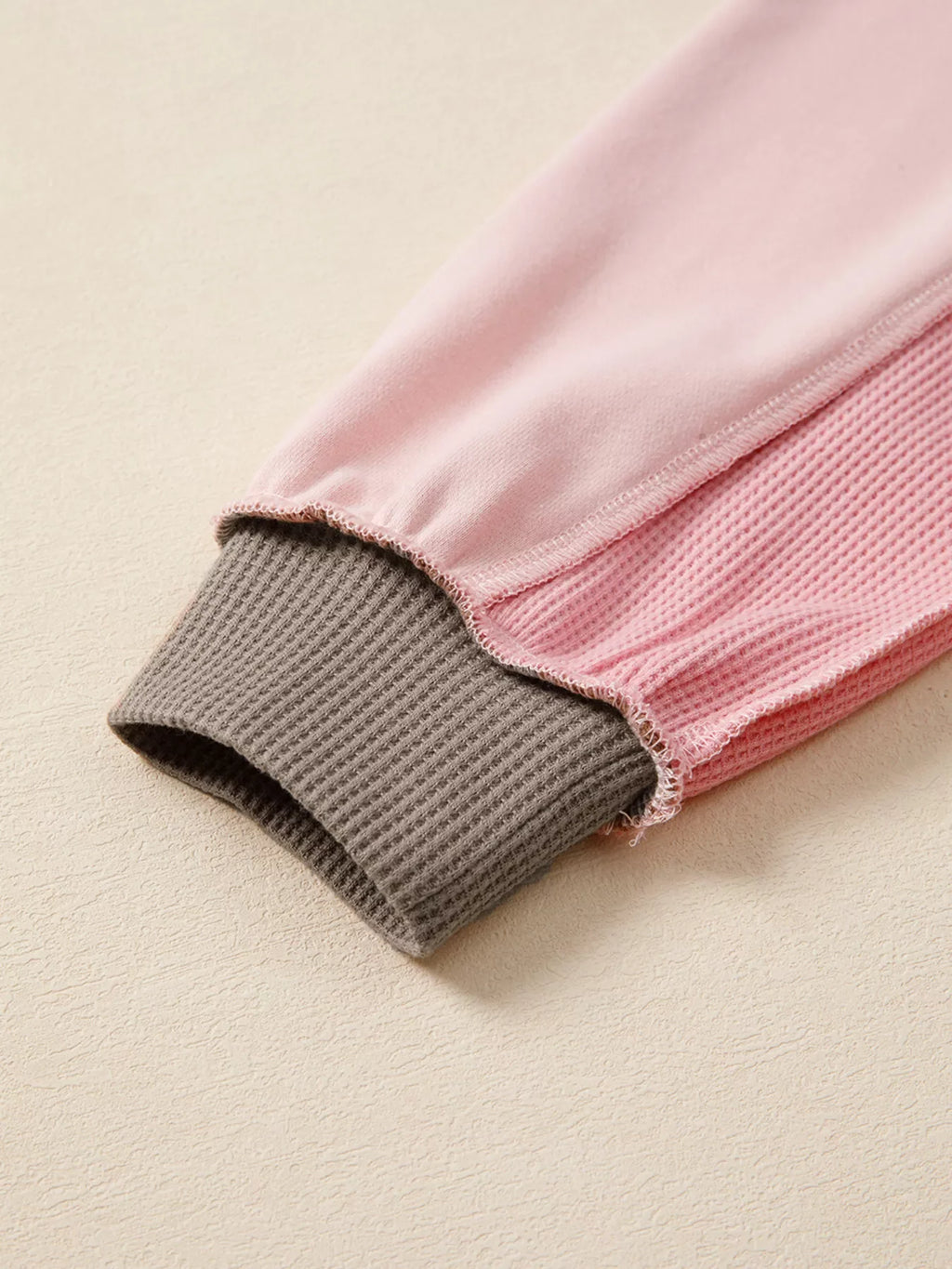 Color Block Mix Texture Waffle Patchwork Oversize Sweatshirt