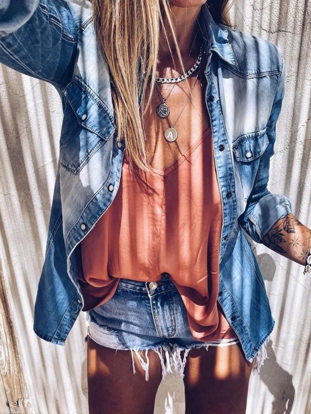 Vintage Wash Button Up Denim Shirt