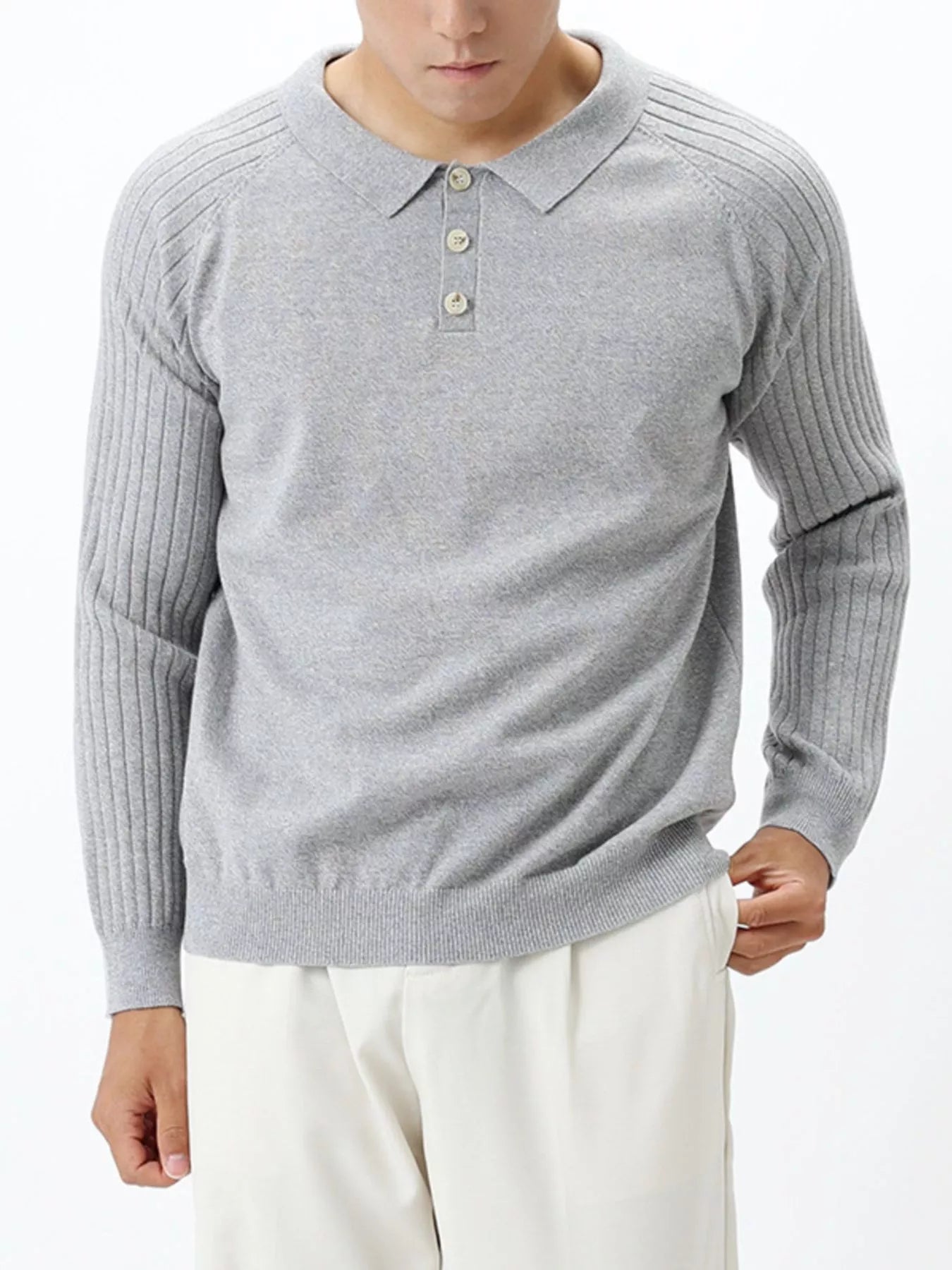 Men's Plus Size Classic Fit Ribbed Sleeve Knit Top