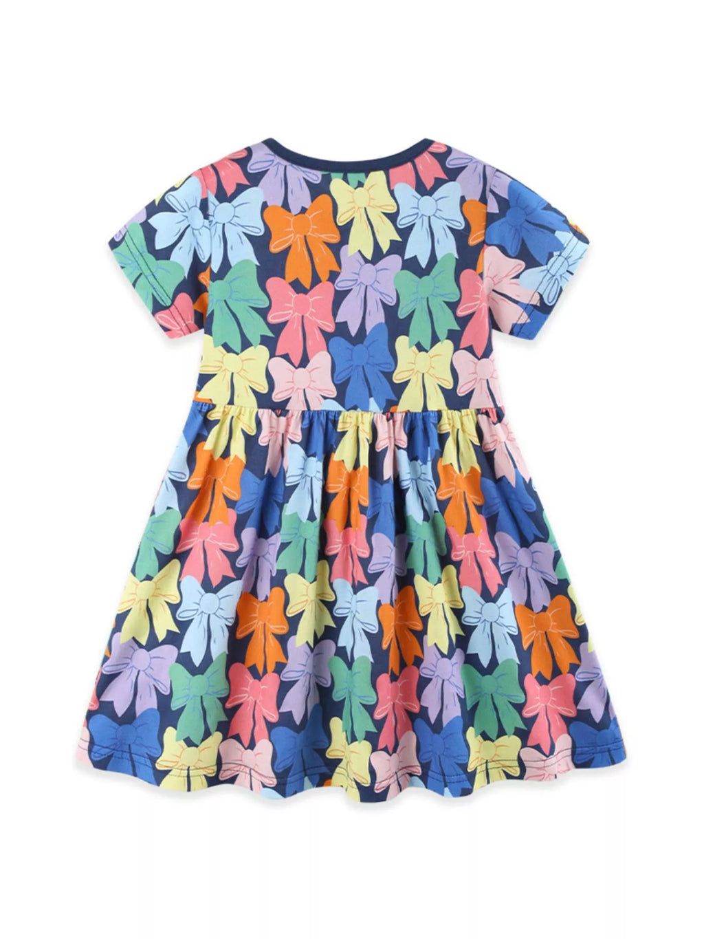 Children's Colorful Bow-Print Casual Dress