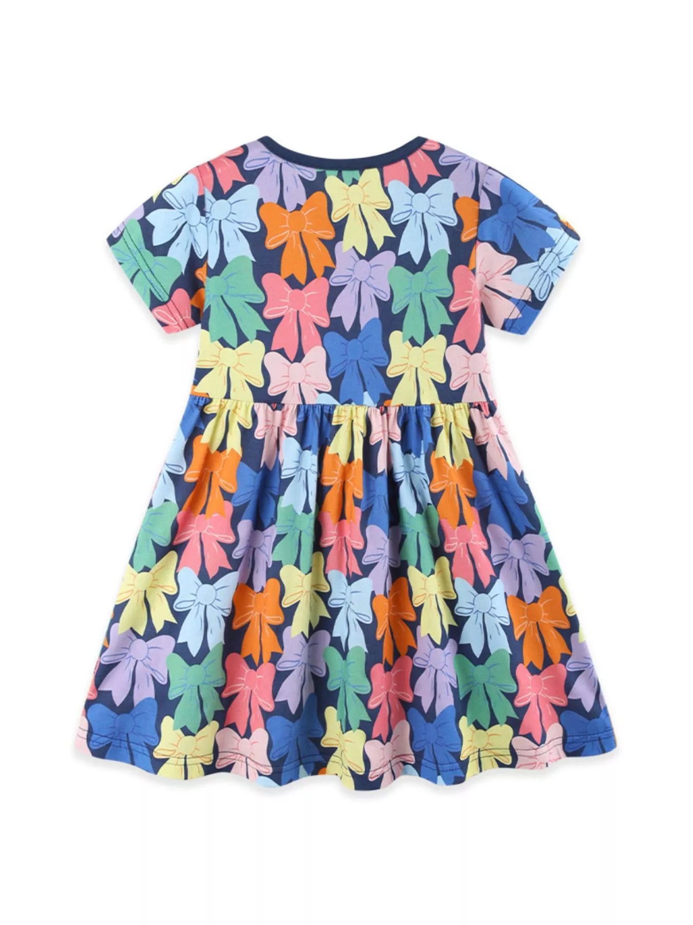 Children's Colorful Bow-Print Casual Dress
