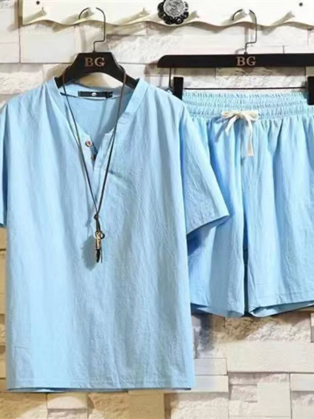 Men's Plus Size Short Sleeve Top and Shorts Set