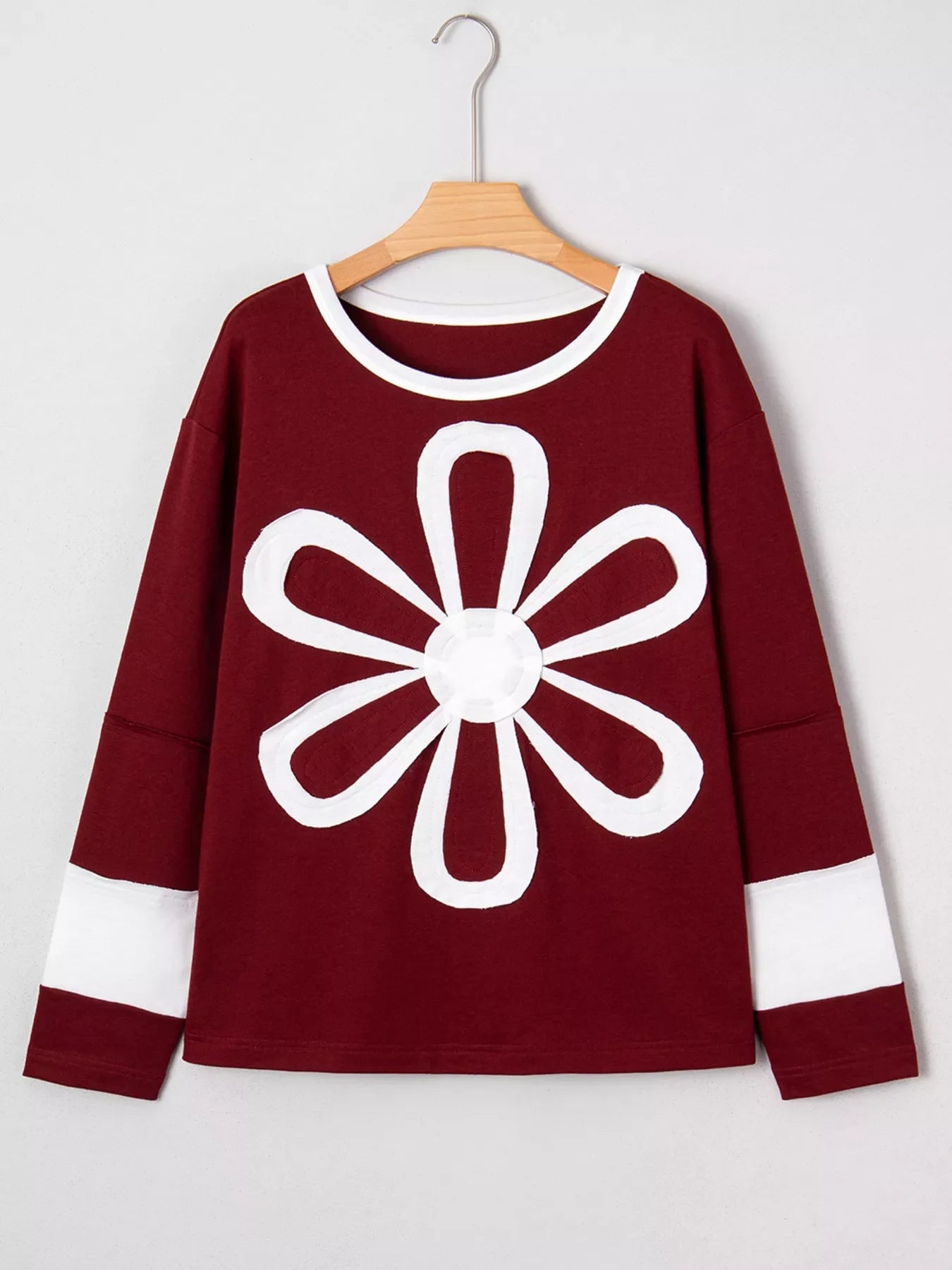 Flower Patched Round Neck Long Sleeve Top