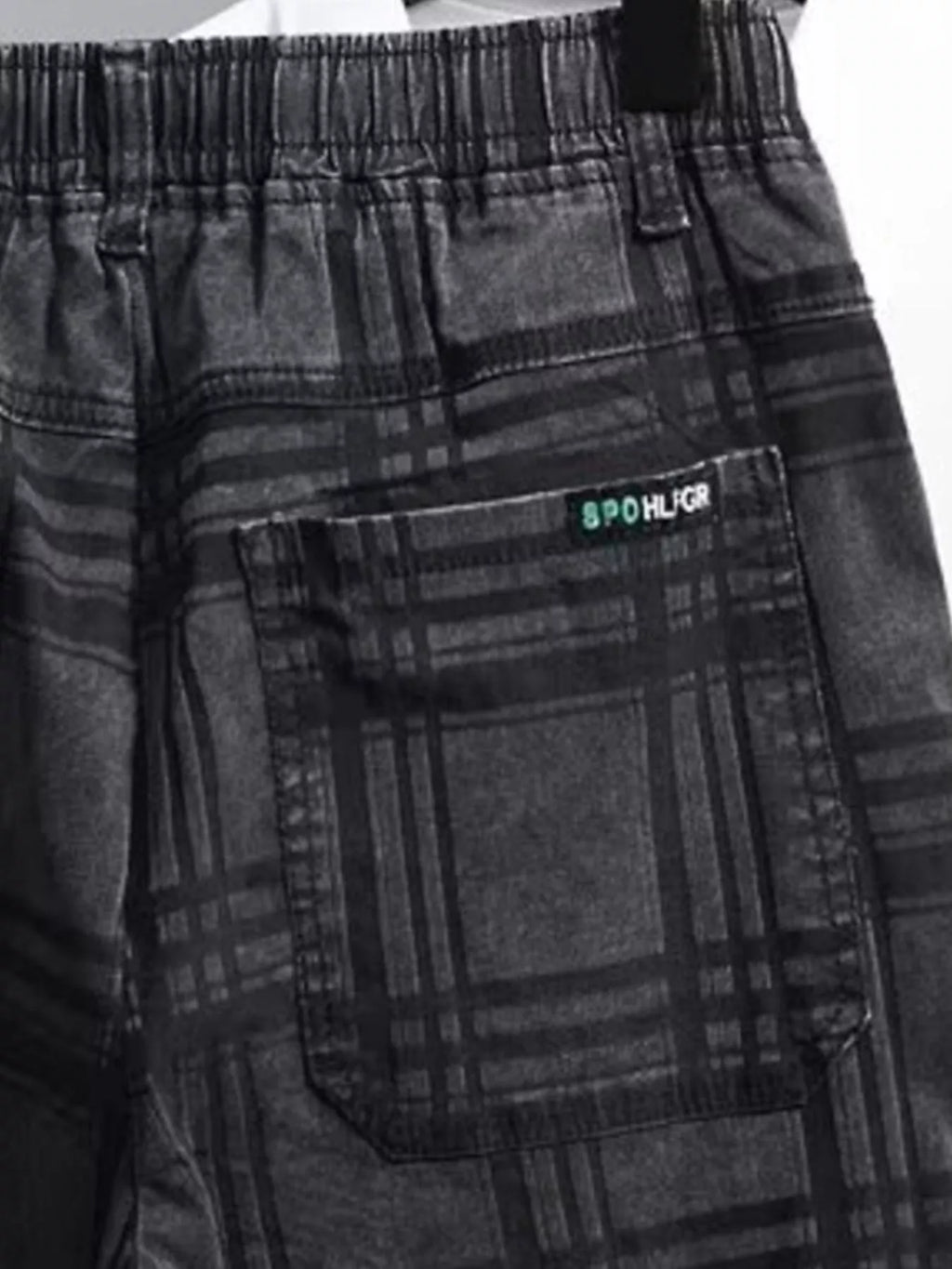 Men's Plus Size Plaid Pattern Elastic Waist Denim Shorts