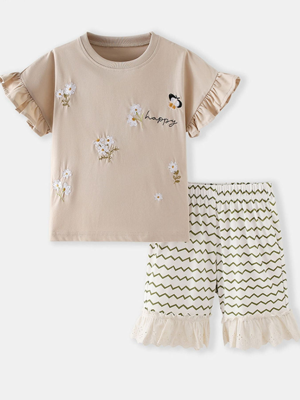 Children's Ruffled Round Neck Tee and Shorts