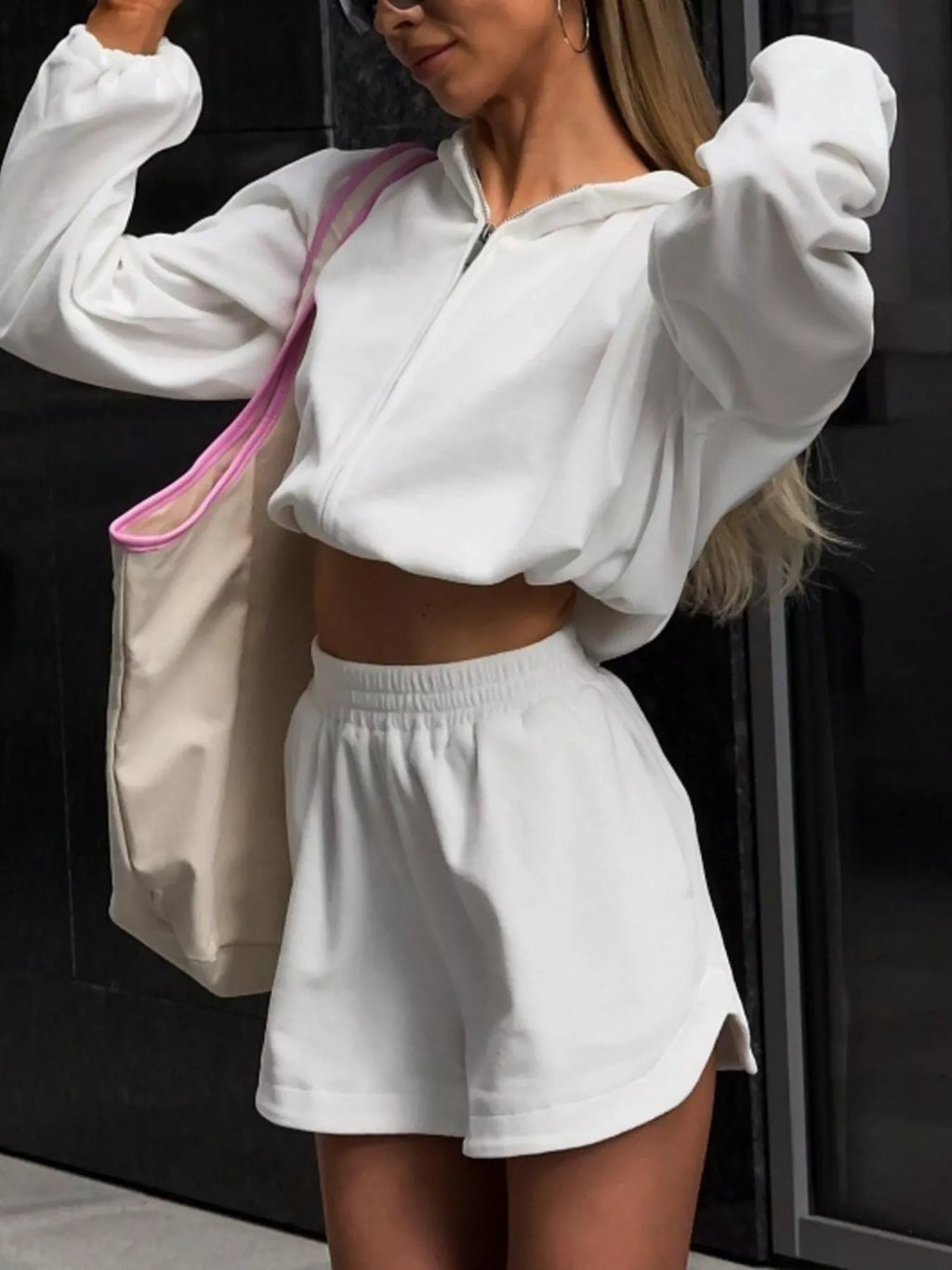 Long Sleeve Zip-Up Hoodie and Shorts Set