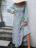 Printed V-Neck Long Sleeve Dress