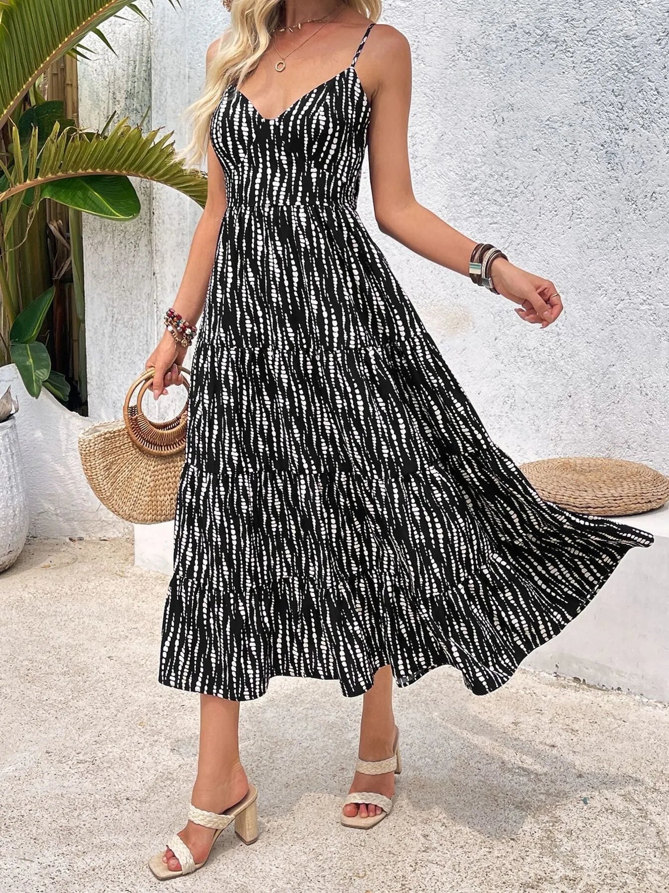 Tie Back Tiered Midi Cami Dress