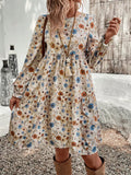 Floral Print Ruffle Hem Long Sleeve Casual Dress