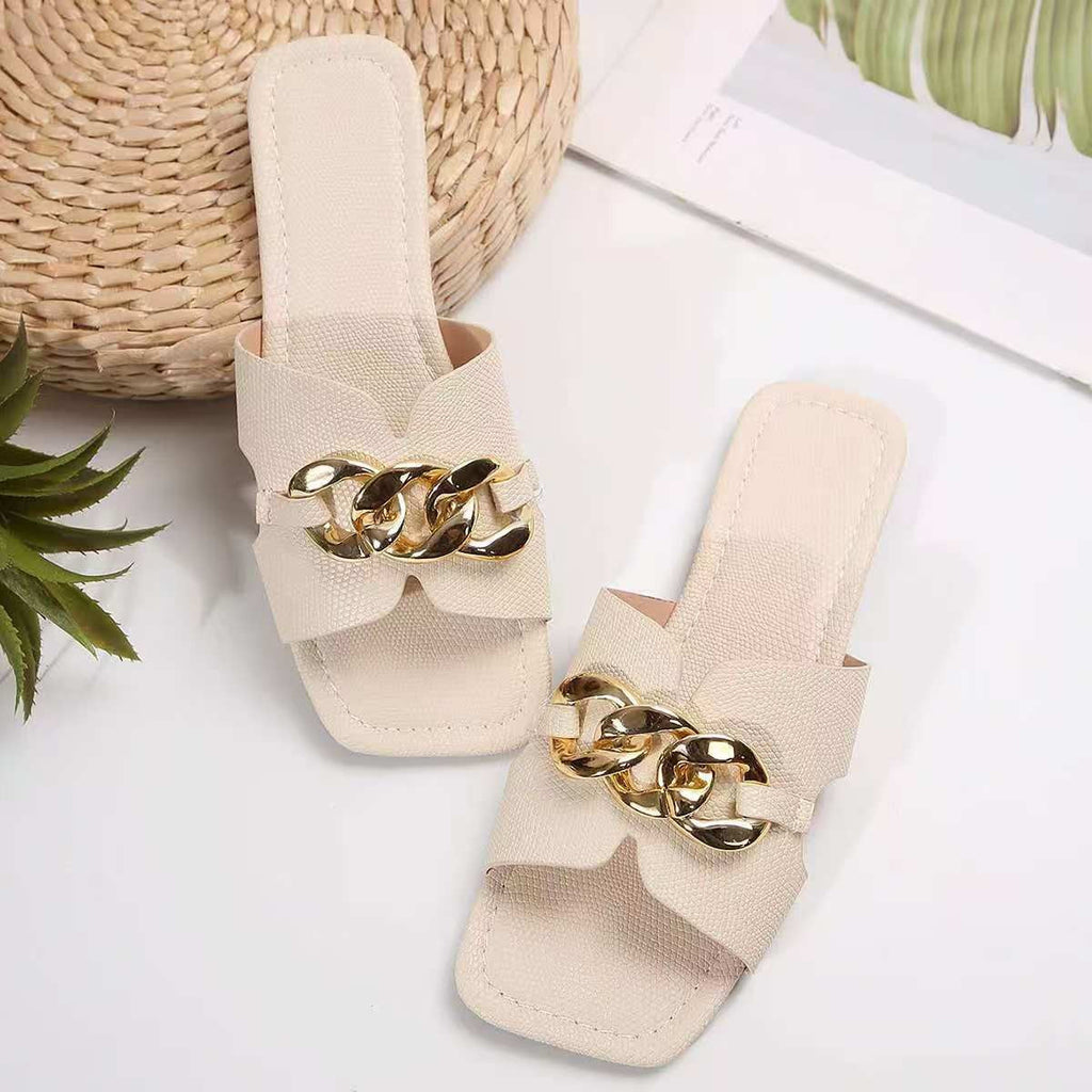 Chain Embellished Slide Sandals