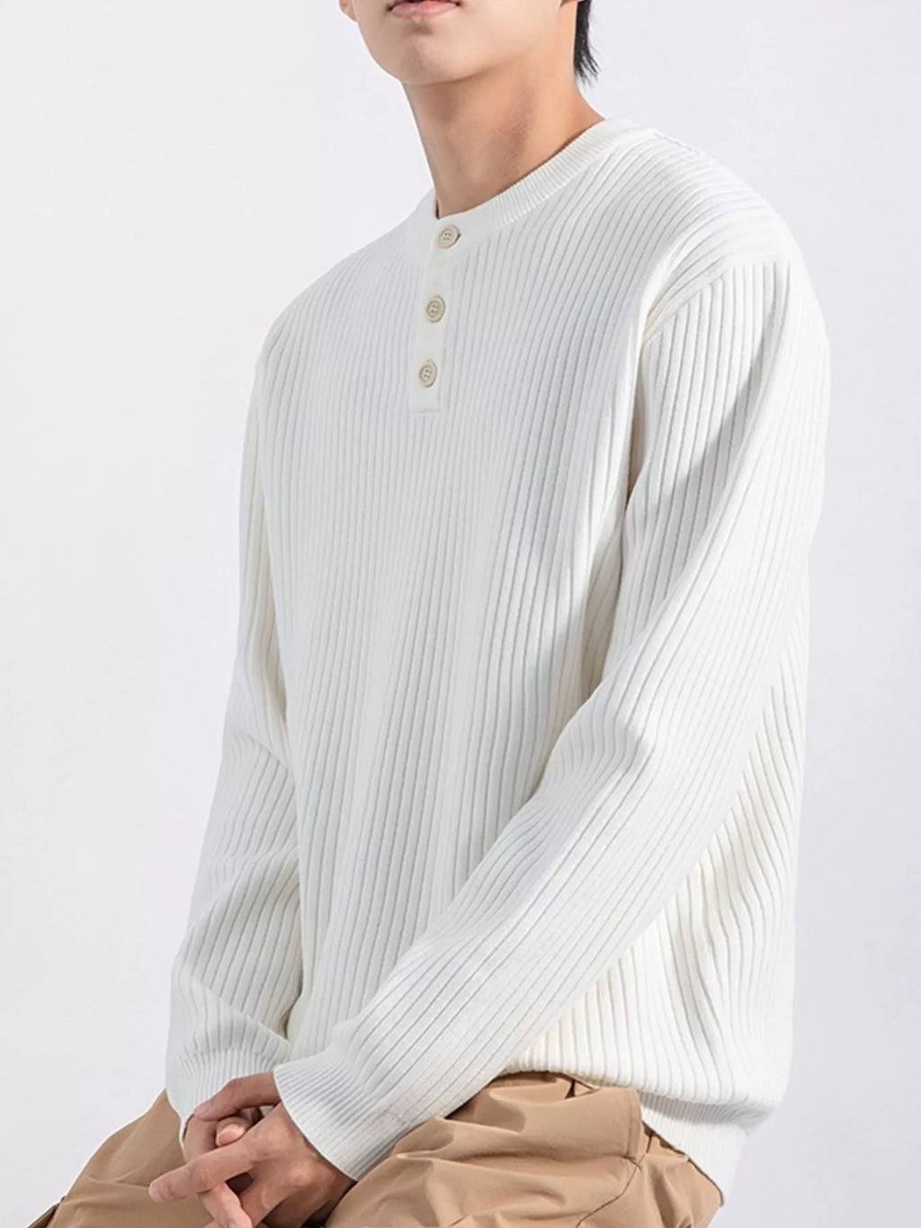 Men's Plus Size Ribbed Button Detail Knit Top