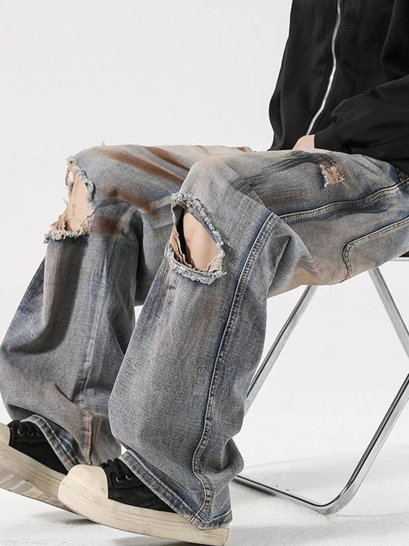 Men's Full Size Distressed Wide Leg Jeans Plus Size