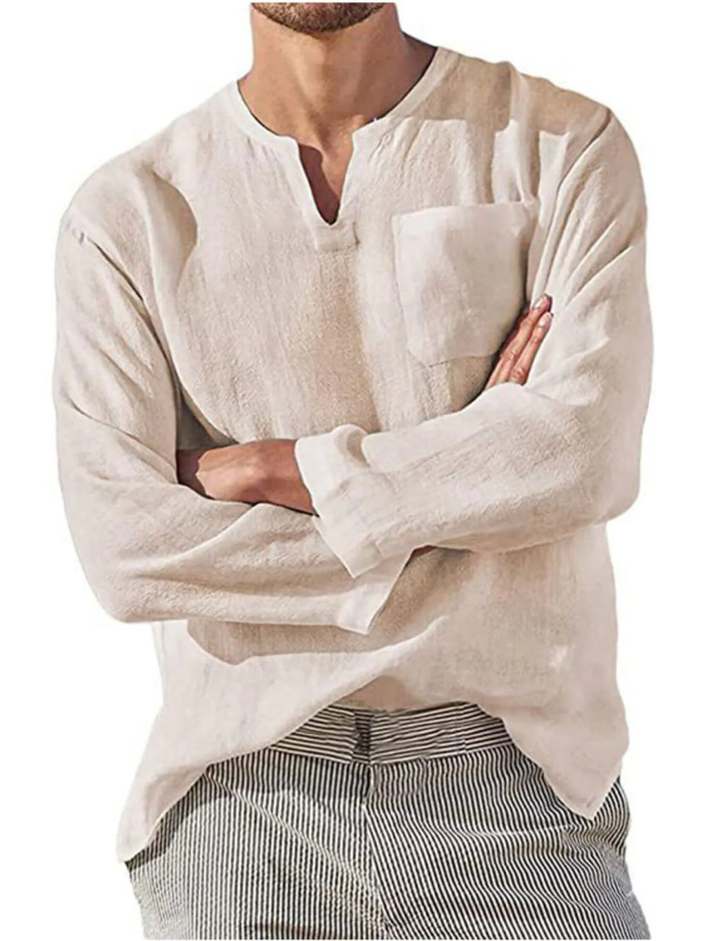 Men's Full Size Notched Long Sleeve Top Plus Size