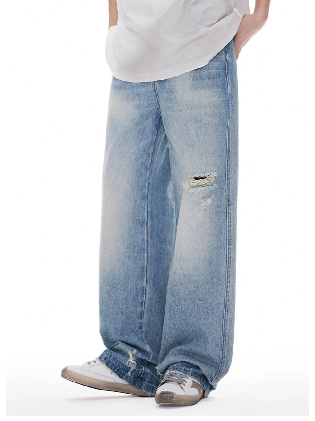 Men's Distressed Wide Leg Jeans