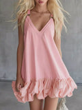 Full Size V-Neck Bubble Hem Mini Dress Plus Size