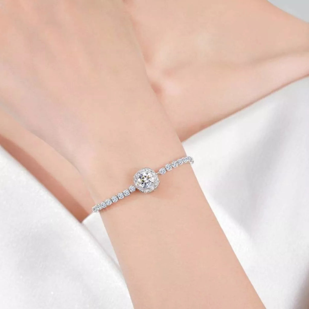 1 Carat Moissanite 925 Sterling Silver Chain Bracelet