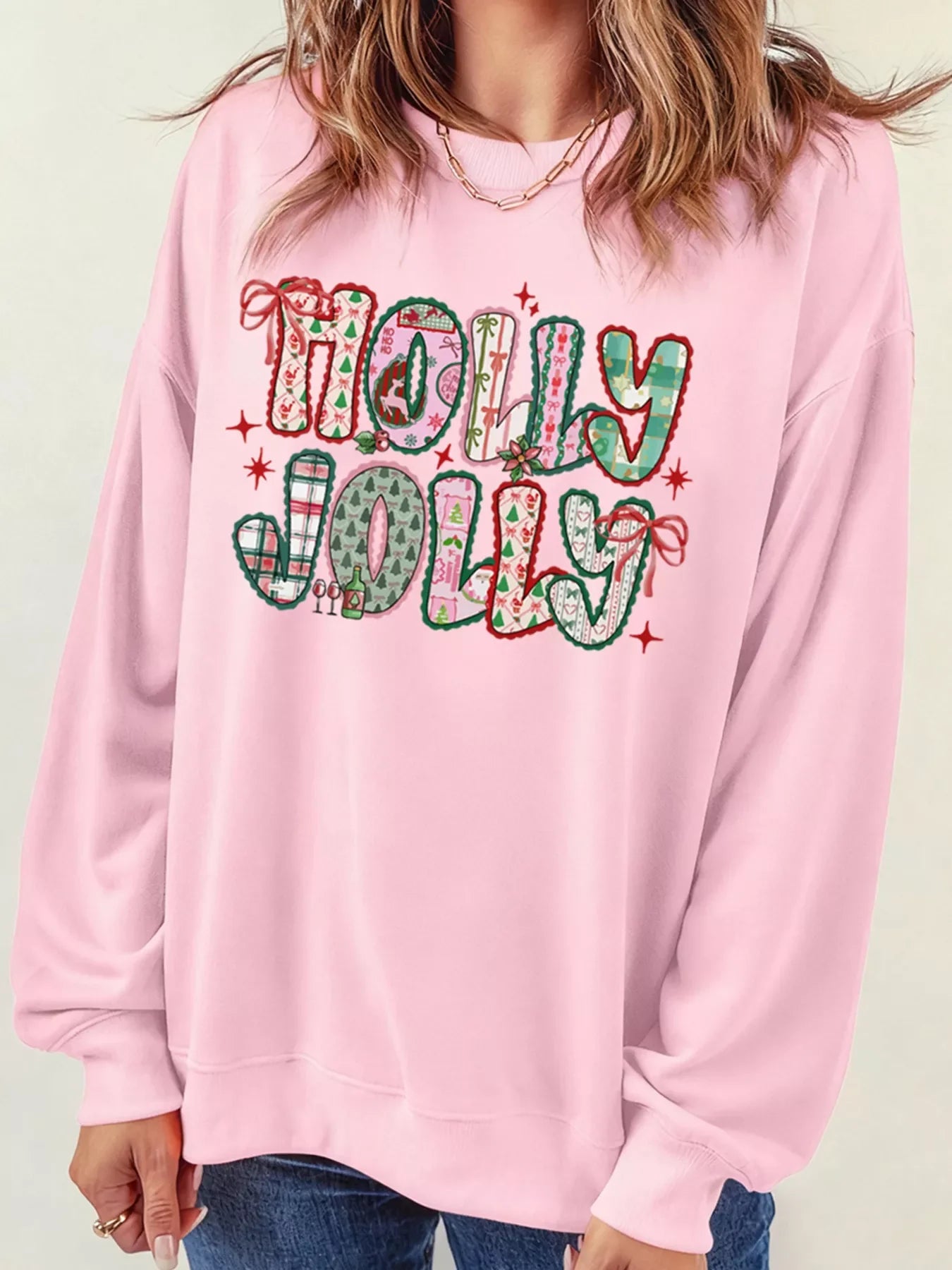 HOLLY JOLLY Cute Holiday Graphic Sweatshirt