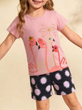 Children's Flamingo Print Tee and Shorts Set
