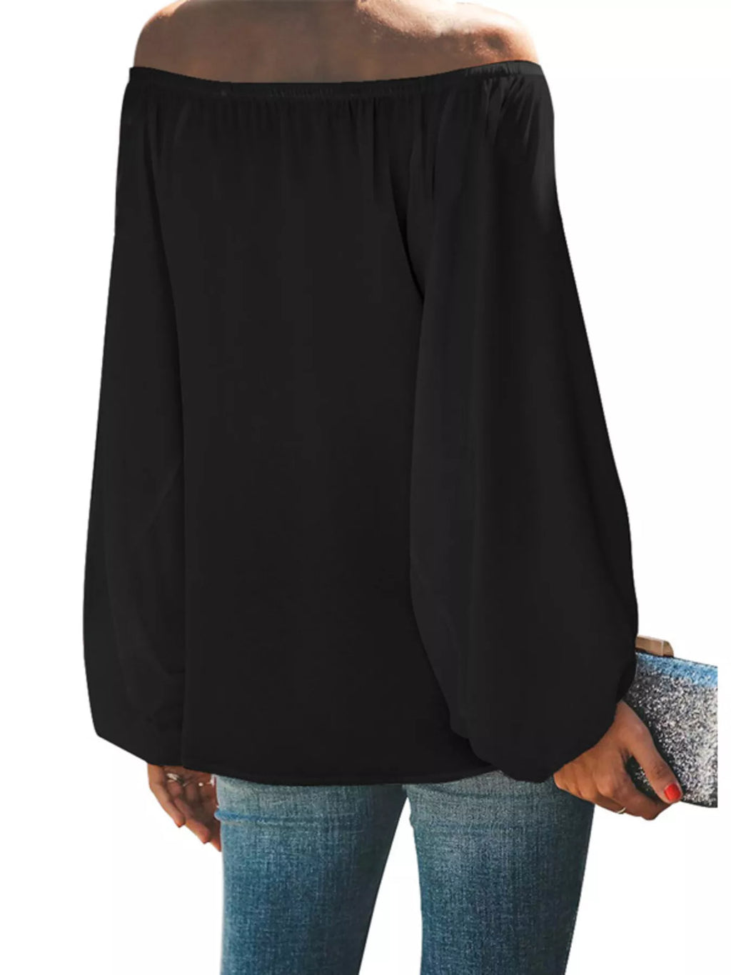 Full Size Off-Shoulder Balloon Sleeve Blouse Plus Size