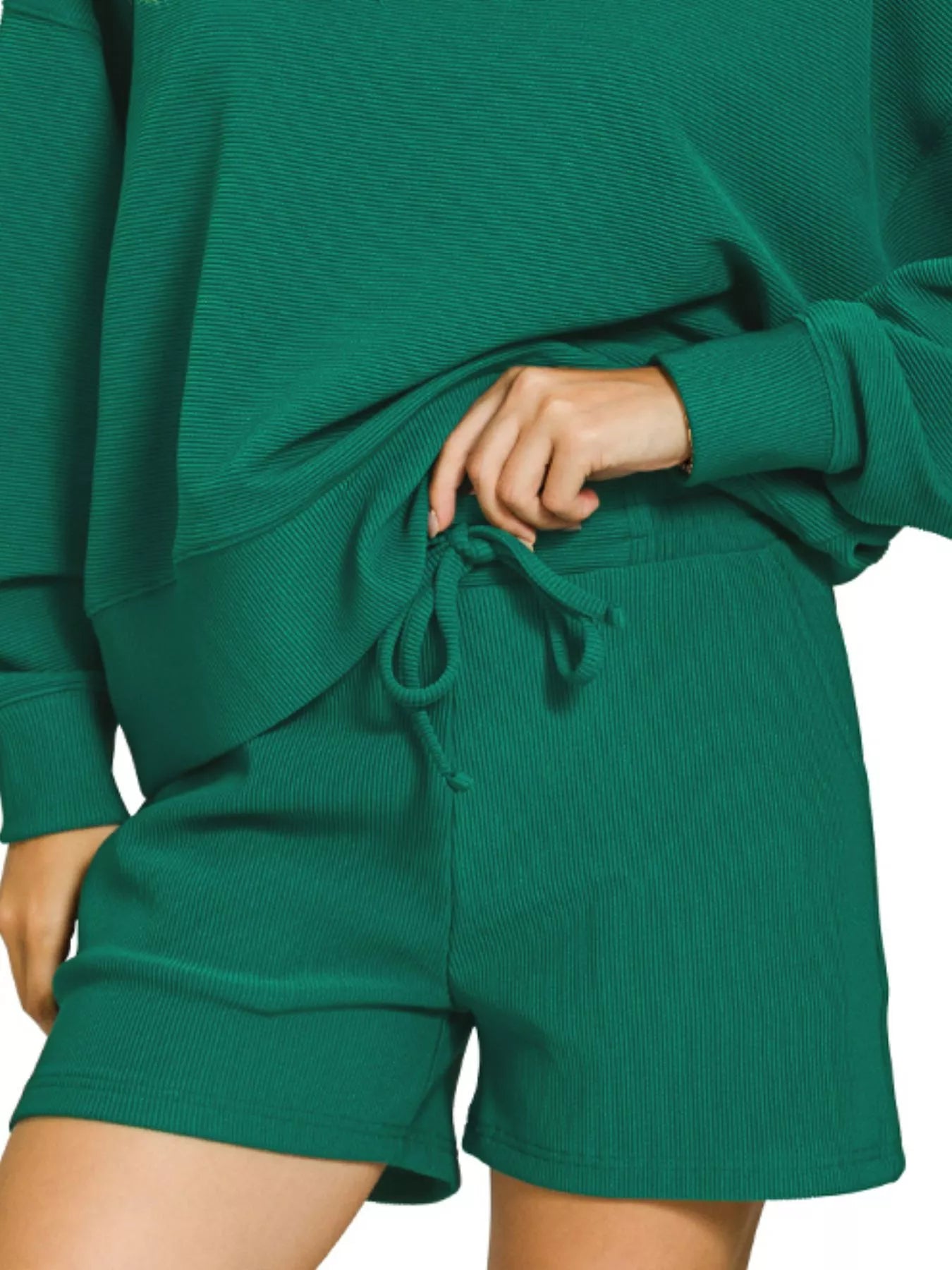 Zenana Ribbed Round Neck Pullover and Shorts Set