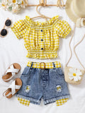 Children's Gingham Top & Denim Shorts Set