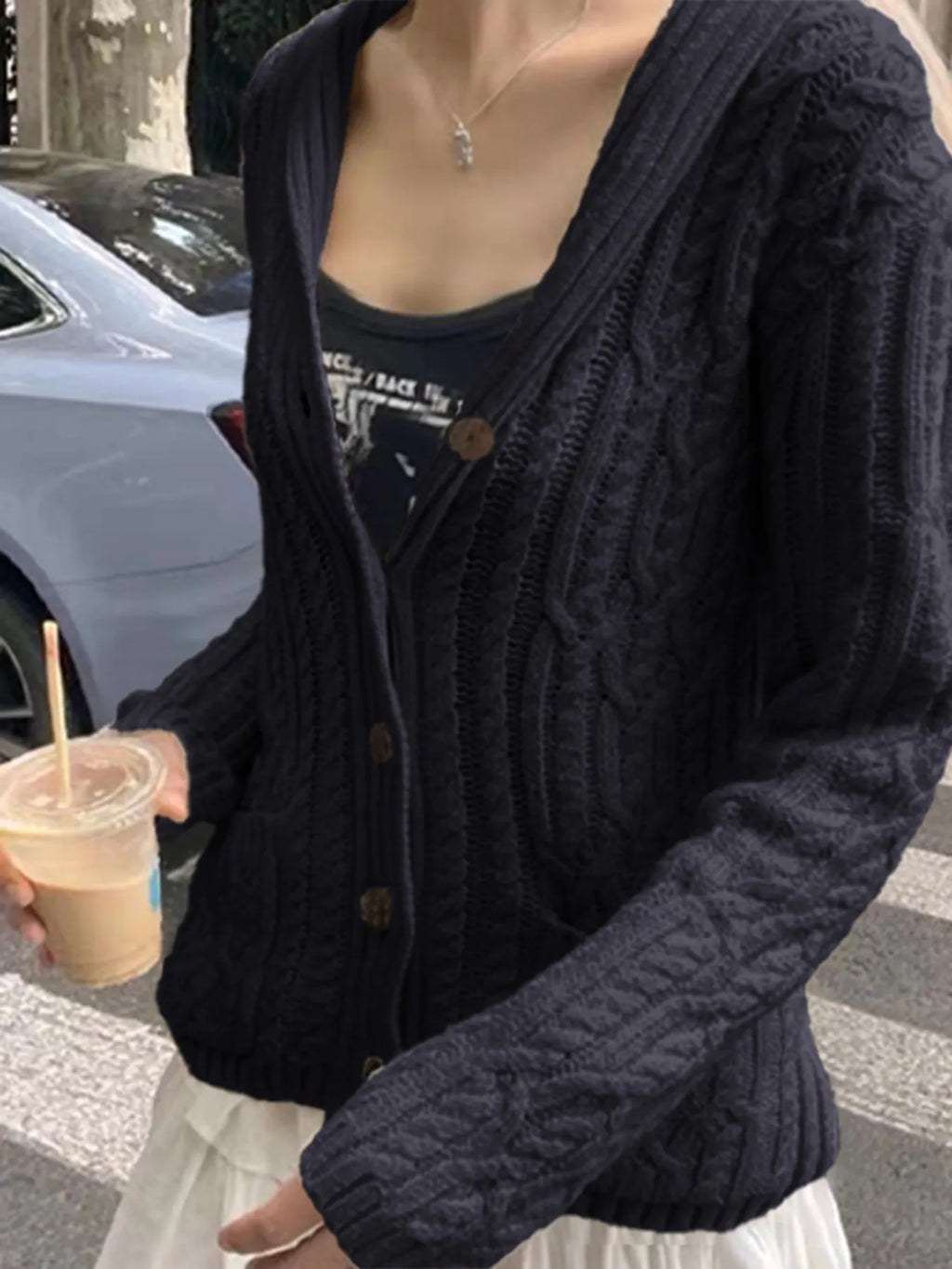 Cable Knit Button Up Cardigan