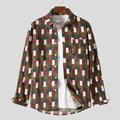 Men's Plus Size Geometric Checkered Casual Button-Up Shirt