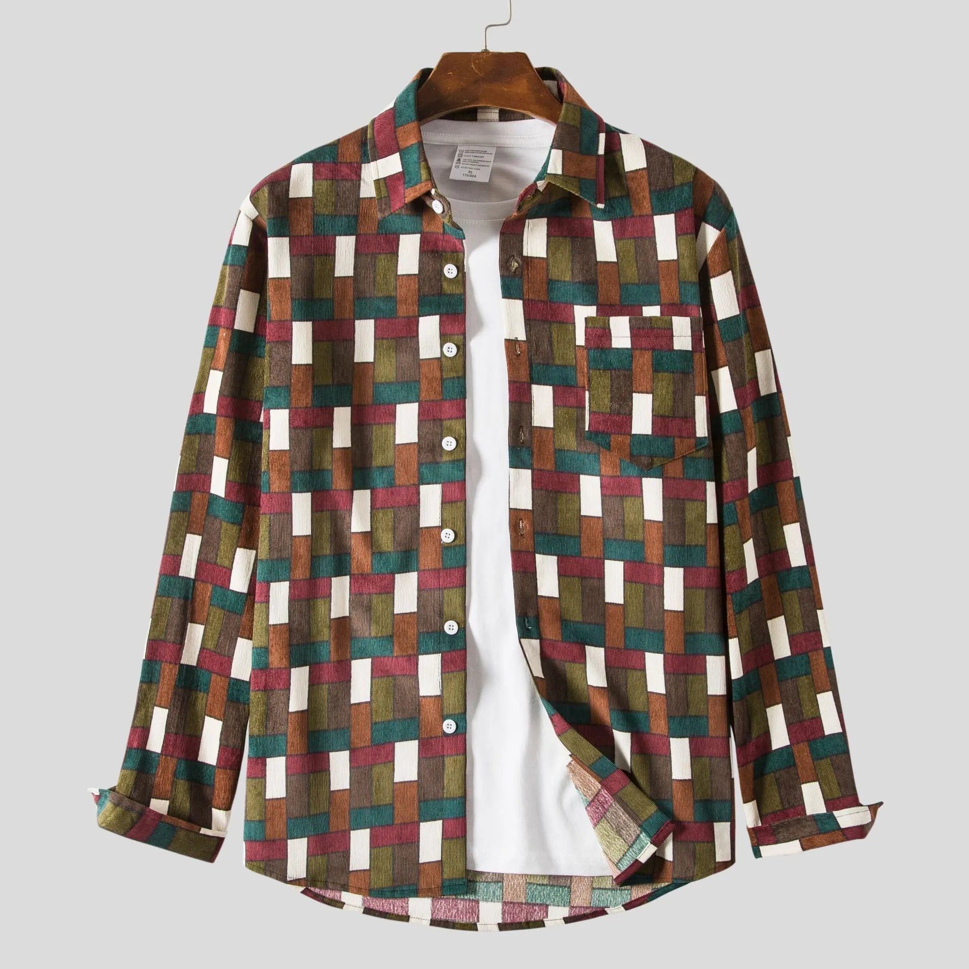 Men's Plus Size Geometric Checkered Casual Button-Up Shirt