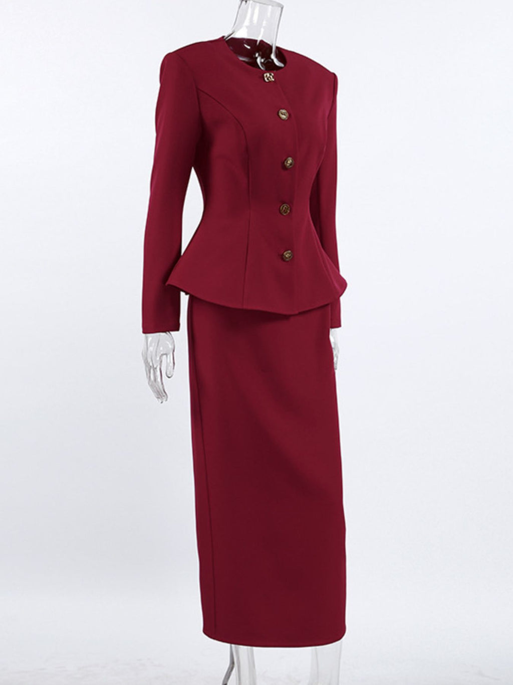 Button Up Peplum Blazer & Skirt Set