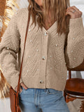 Pearl Embellished Button Front V Neck Sweater Cardigan
