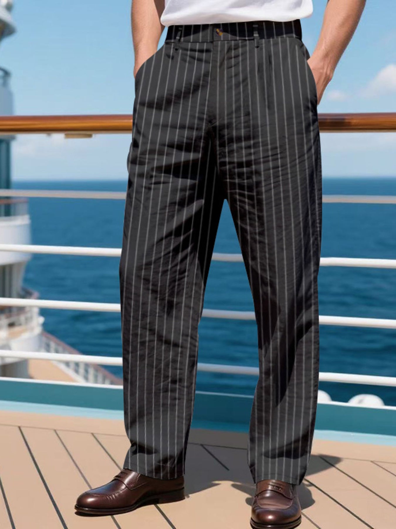 Men's Full Size Striped Wide Leg Pant Plus Size