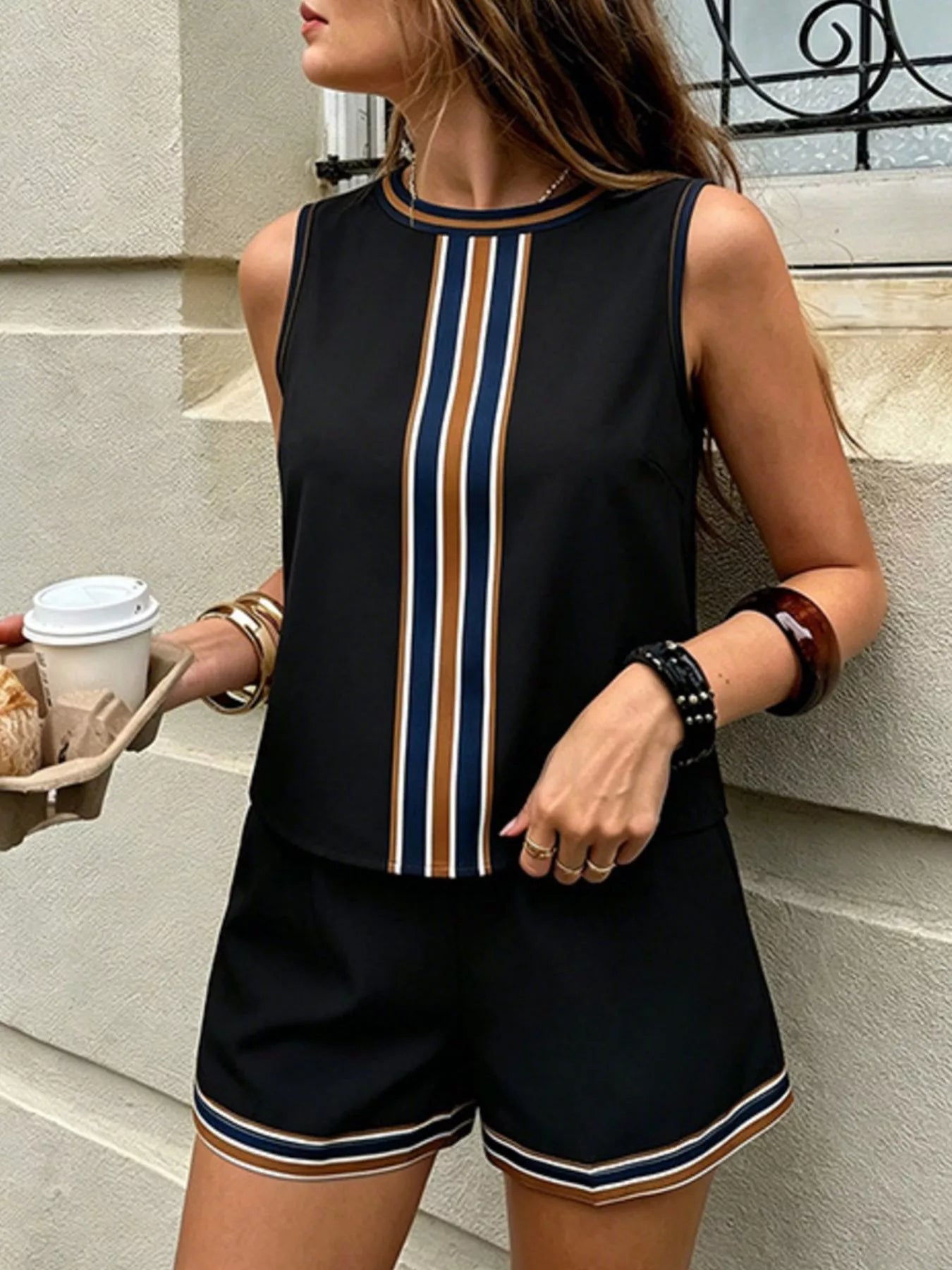 Striped Sleeveless Top and Shorts Set