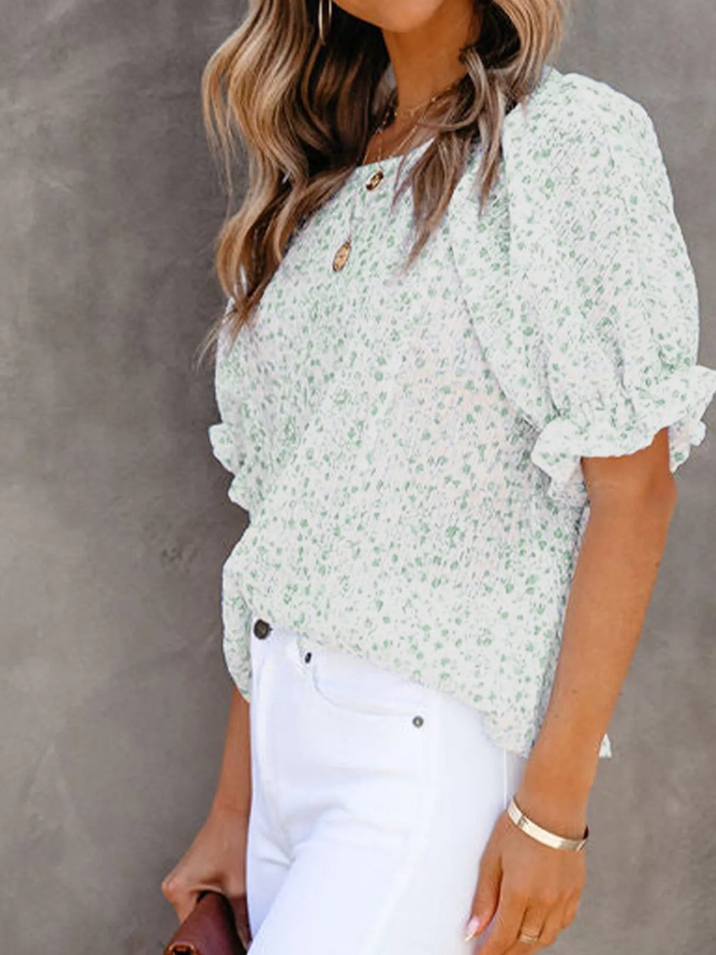Full Size Floral Print Ruffle Sleeve Blouse Plus Size