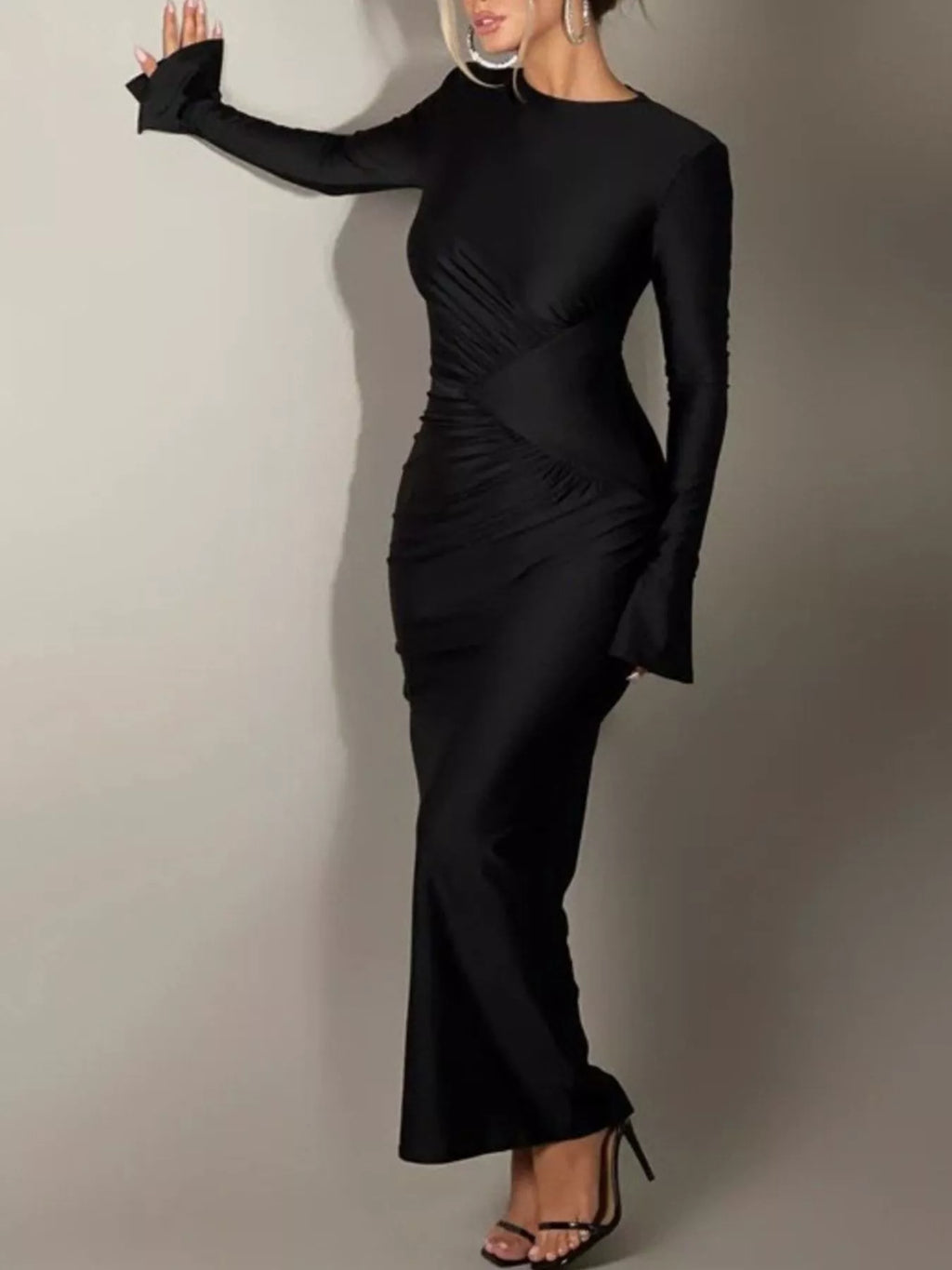 Ruched Long Sleeve Bodycon Maxi Dress