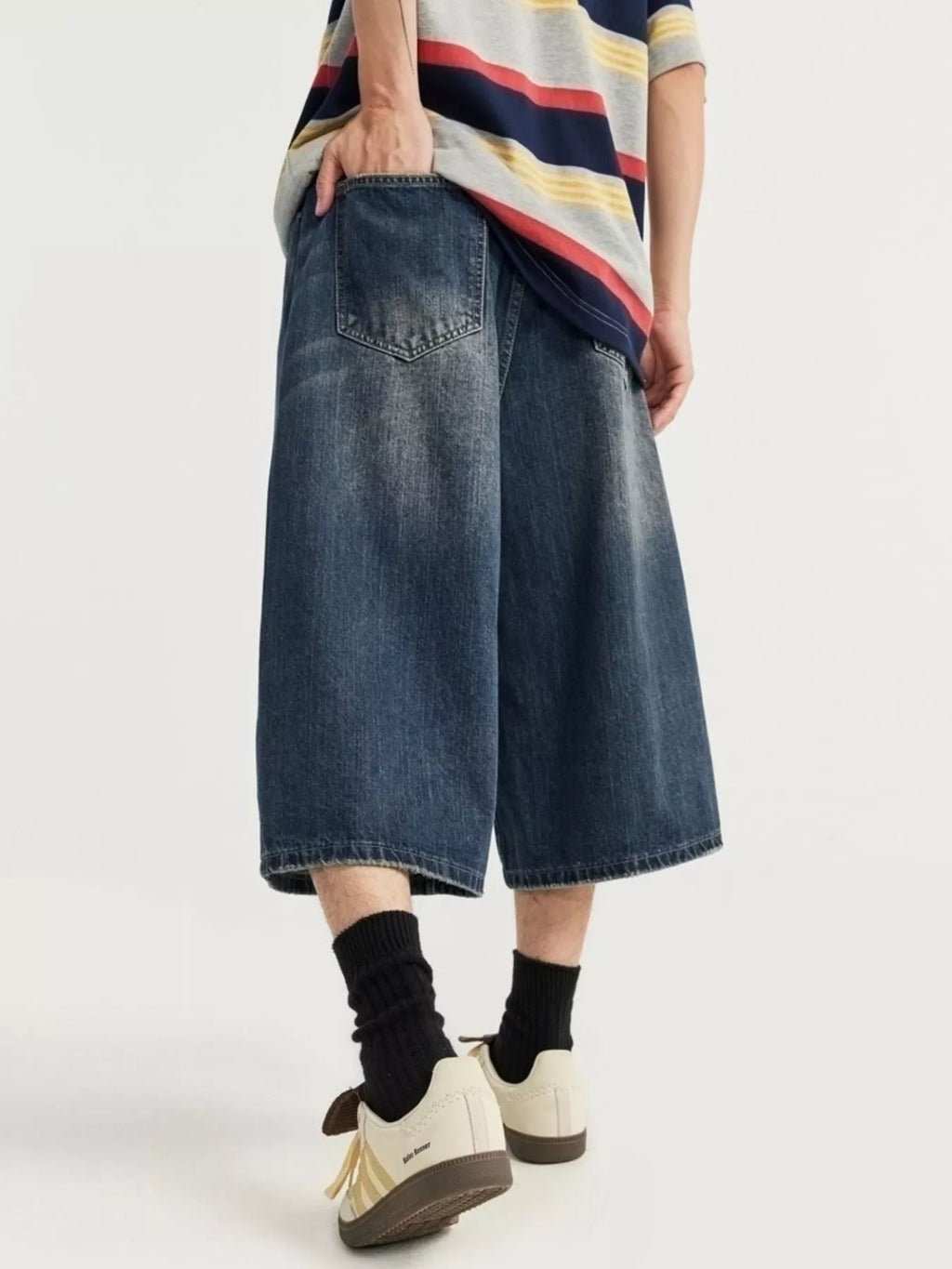 Men's Washed Wide Leg Demin Shorts