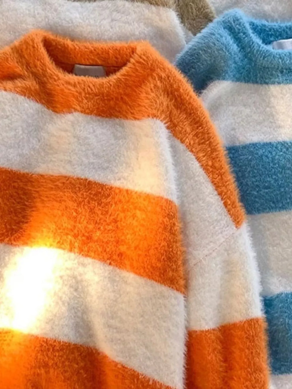 Men's Striped Fuzzy Knit Pullover Sweater