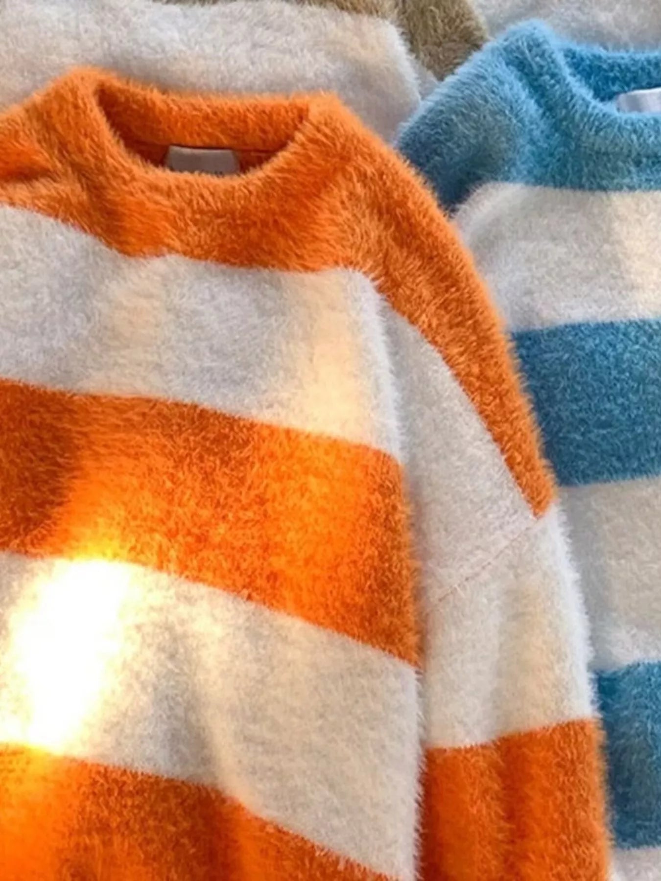 Men's Striped Fuzzy Knit Pullover Sweater
