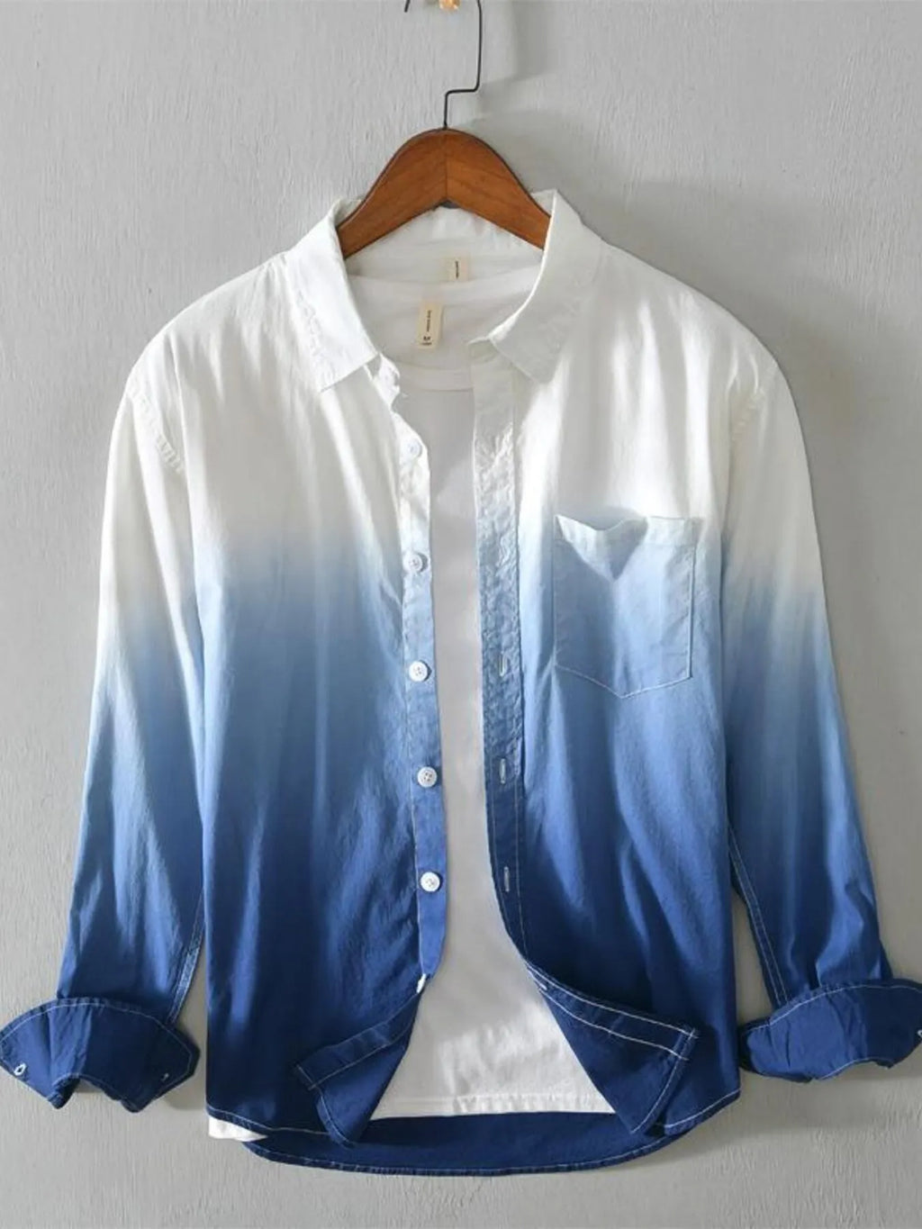 Men's Plus Size Gradient Button Up Long Sleeve Shirt
